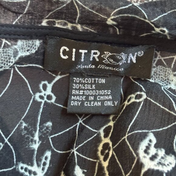CITRON SANTA MONICA  Ruffled Silk Cardigan Womens‎ Size L Black Flowy Elegant - Picture 10 of 10